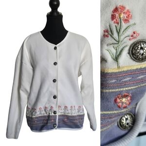 Northern Treasures Floral Embroidered Cardigan Button Front Cottagecore